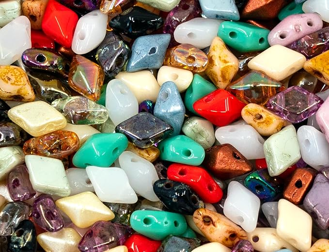 160+ pcs DIAMONDUO glass two-hole beads rhombus gemduo, approx. 0.2 x 0.3 inches (5x8mm), 0.88oz = 25 g, Color Mix