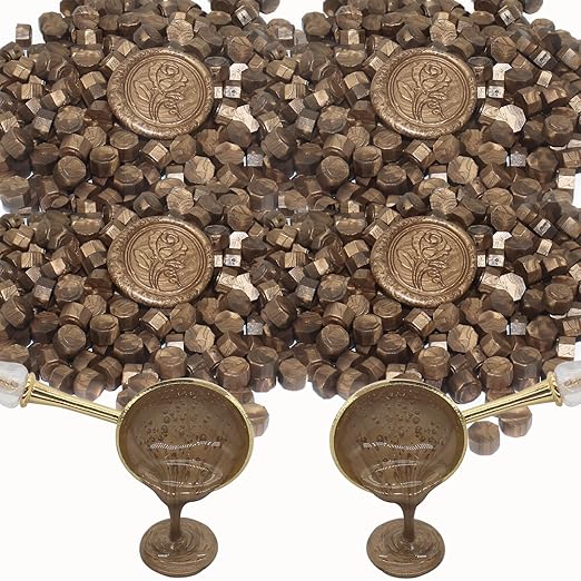 600pcs bronze wax seal beads, andotopee premium sealing wax beads for stamp seals, octagon wax pellets refill pack for wax seal kit, wedding invitation decor, letter envelope seal, diy crafts