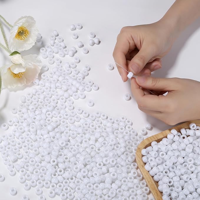 White Pony Beads 1000Pcs 9mm Pony Beads Bulk White Perler Beads for Friendship Bracelets Kandi Beads Hair Beads for Braids Beads for Crafts