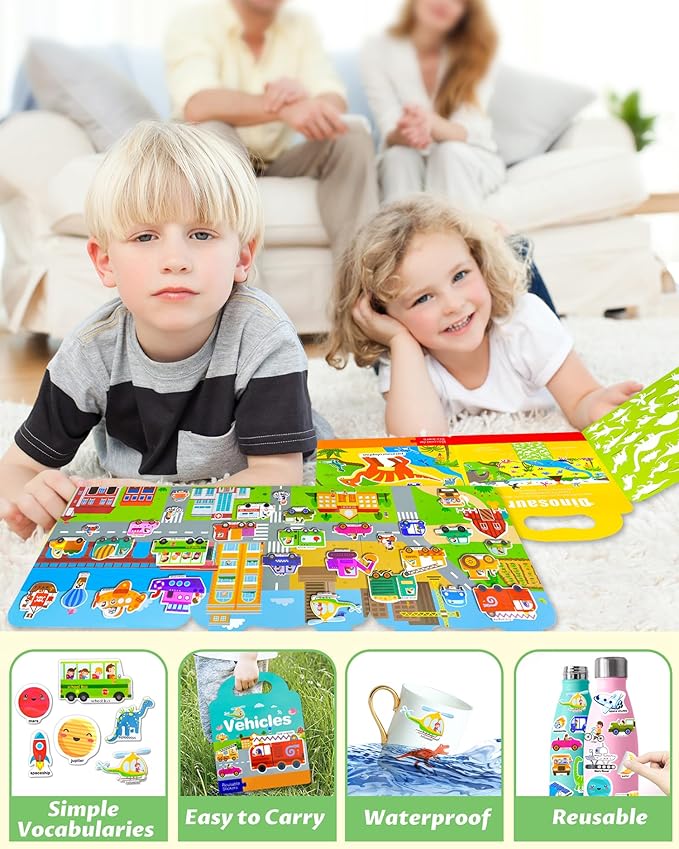 walenced reusable sticker book for toddlers, stickers for kids, toddler sticker book, toddler craft activities, toddler travel toys ages 3 and up boy girl birthday gifts