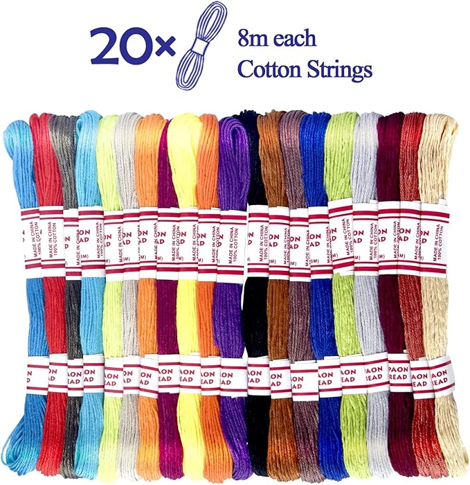 LE PAON 20 skiens Embroidery Floss，Embroidery Thread Friendship Bracelet Stitch Kit， Crafts Thread with 200beads，1 roll of Transparent Thread, 1 Bracelet Wheel，1 Threader