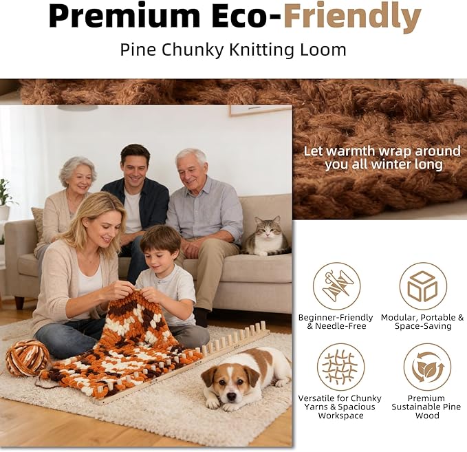 48" Chunky Blanket Loom, Chunky Knitting Blanket Loom Adjustable for Beginners, No Needles Required for Throw Blankets, Scarves & Home Decor Gifts