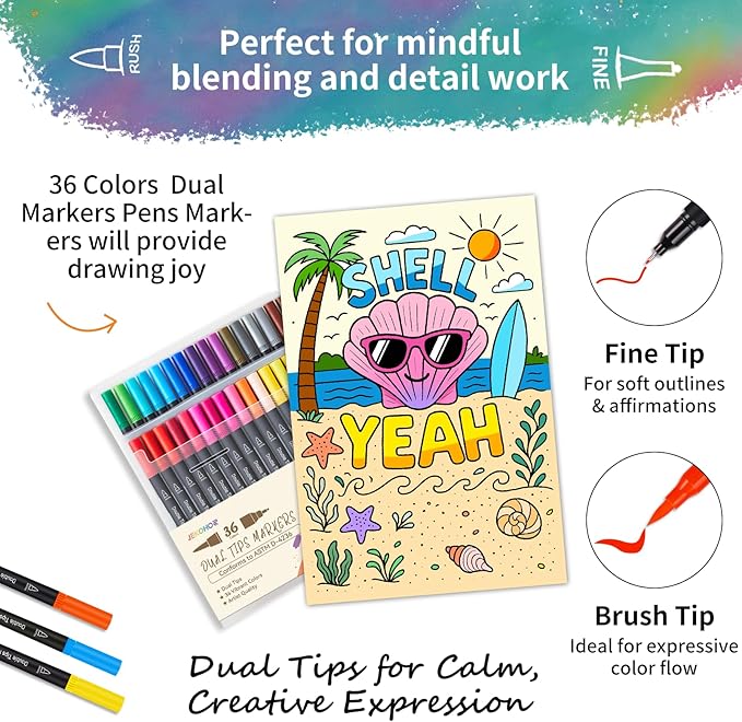 Adult Coloring Book,Coloring Books for Adults Relaxation with 36 Markers,Funny Chill-Sweet Puns Includes 30 Pattern,Anxiety Relief-The Perfect Mindfulness Stress-Relieving Gifts for Women