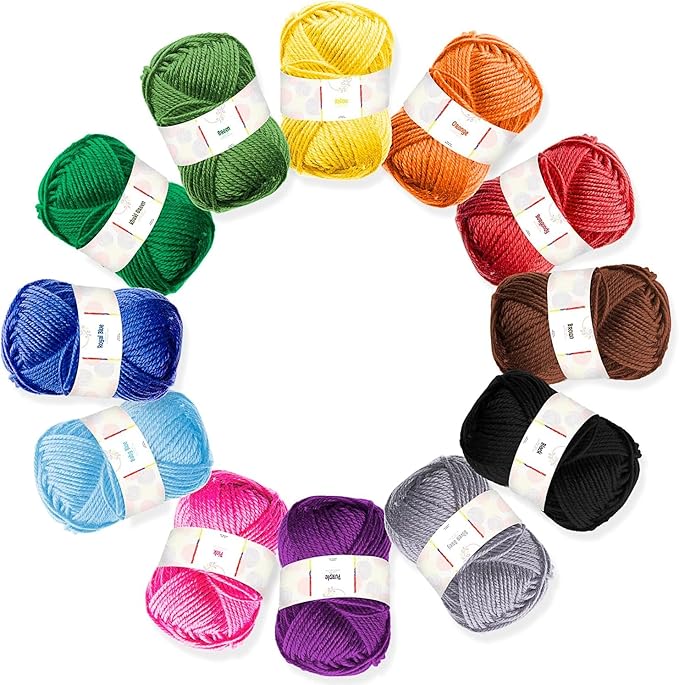Hearth & Harbor Acrylic Yarn Skeins 12 x 50g - 1200 Yards - Yarn for Crocheting - Soft Yarn for Knitting and Crafts - Multicolored Crochet Craft Yarn for Adults and Kids - 12 Pack (VDS-HH-Yrn12)