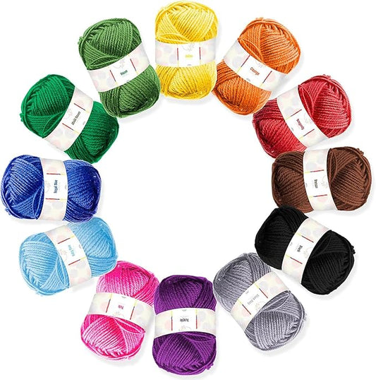 Hearth & Harbor Acrylic Yarn Skeins 12 x 50g - 1200 Yards - Yarn for Crocheting - Soft Yarn for Knitting and Crafts - Multicolored Crochet Craft Yarn for Adults and Kids - 12 Pack (VDS-HH-Yrn12)