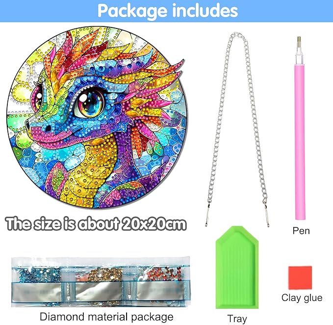 Reofrey Hanging Diamond Art Kits for Adults - 8x8 Inch Dinosaur Acrylic Board Double Sided Pattern Diamond Painting Suncatcher Pendant, DIY Crystal Art for Home Wall or Window Decoration Handmade Gift