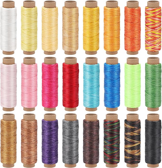 Jupean 24 Colors Leather Thread, Waxed Thread for Hand Sewing Polyester Leather Sewing Threads DIY Bracelets Bookbinding