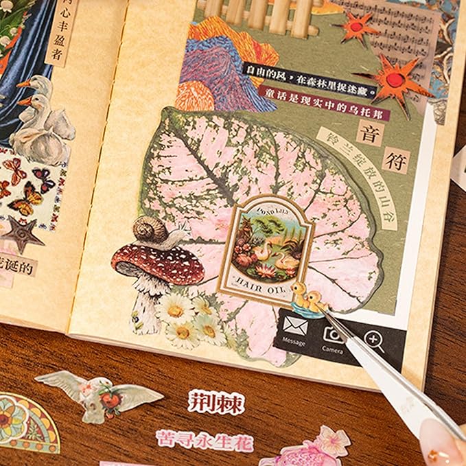 Aesthetic Die-Cut Sticker Book - 30 Sheets Matte & Tactile Finish Vintage Journaling Scrapbooking Supplies for Adults & Crafts