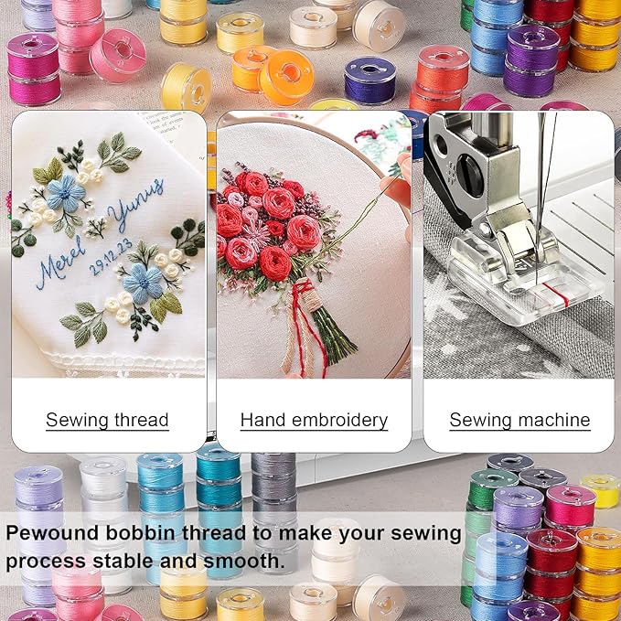 210 Pcs Prewound Bobbin Thread Set – 36 Colors Size A Class 15 (SA156) Bobbins, Plastic Sided, 40S/2 Spun Polyester Thread for Singer Brother Janome Embroidery & Sewing Machines