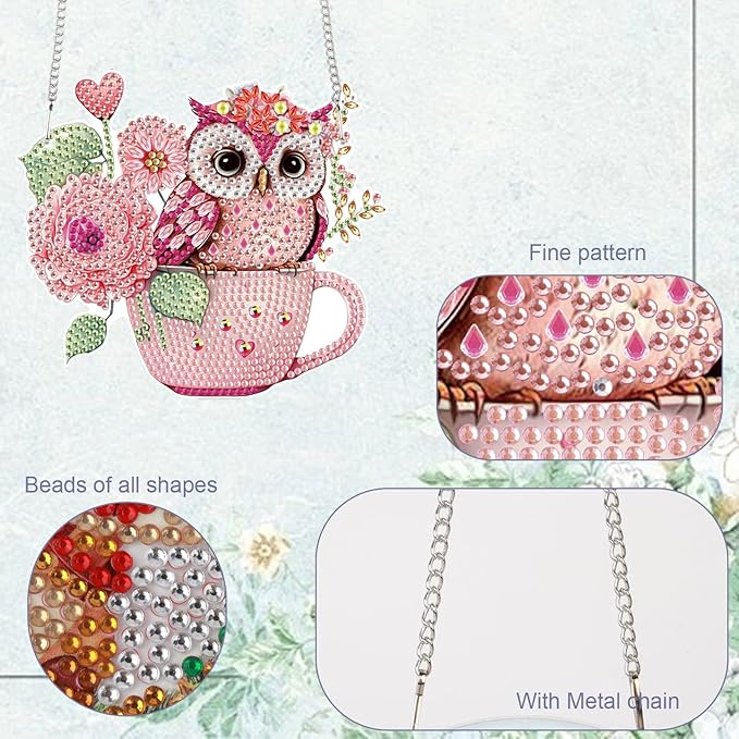 TDFERAN Diamond Painting Pendant Diamond Art Hanging Owl DIY Diamonds Art Decoration Kit Window Pendant, Gem Art Wall Home Window Decoration Adult Digital Painting Women Crafts Hobby