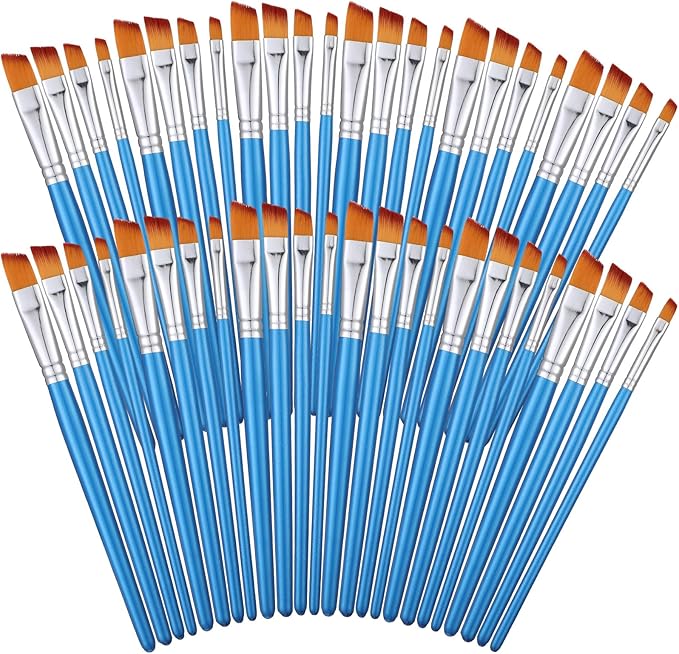 Sherr 48 Pcs Paint Brush Set Bulk Acrylic Brush Wood Paint for Detail Art Crafts Kids Artist Adult Watercolor Oil Face Body(0.28, 0.35, 0.43, 0.59 Inch,Angle Style)