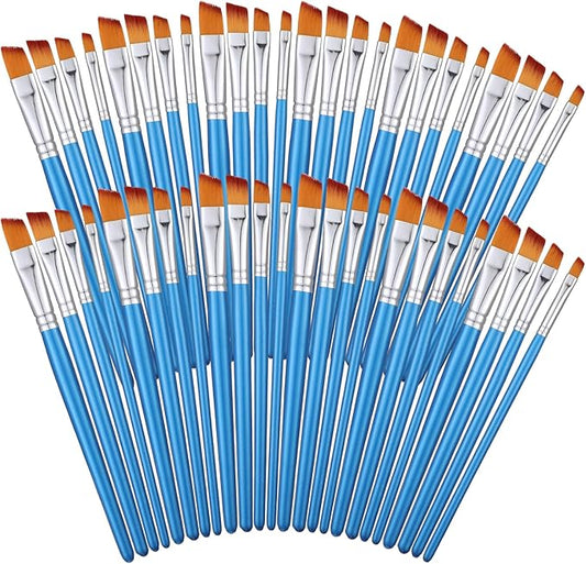 Sherr 48 Pcs Paint Brush Set Bulk Acrylic Brush Wood Paint for Detail Art Crafts Kids Artist Adult Watercolor Oil Face Body(0.28, 0.35, 0.43, 0.59 Inch,Angle Style)