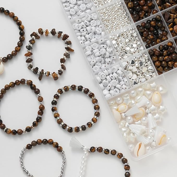 xyliise bracelet making kit natürliche perlen set for adults beads for bracelets silver jewelry making supplies diy jewelry necklace earrings (cz006-tiger's eye)