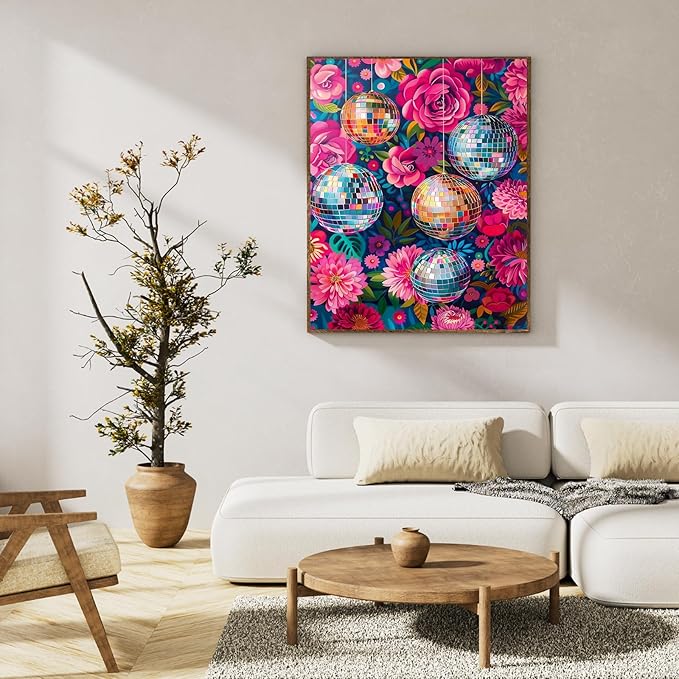 Okarina Paint by Numbers Kit for Adults Beginner Disco Ball, Adult Paint by Number Kits on Canvas, Flower DIY Acrylic Oil Painting by Numbers for Adults, Perfect for Home Wall Decor 16X20 Inch