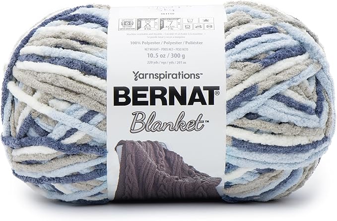 Bernat Blanket Super Bulky Acrylic Yarn - 2 Pack of 300g/10.5oz #6 Chunky Chenille Heavy Weight Yarn for Knitting and Crocheting, Amigurumi, Thick Blankets (Cloudy Sky, 220 Yards 2-Pack)