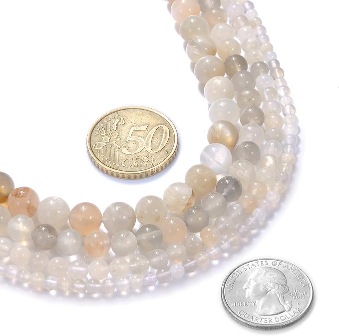 4mm Natural White Moonstone Gemstone Round Loose Beads Crystal Stone Bracelet Necklace Accessories Crafts for Jewelry Making DIY,1 Strand 15"