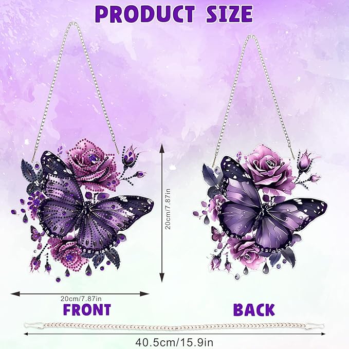 DOMROM Butterfly Diamond Art Hanging Kits for Adults Beginners, Special Shaped Crystal Diamond Painting Butterfly Pendant, DIY Diamond Art Suncatchers Animal for Home Garden Wall Decor Gift