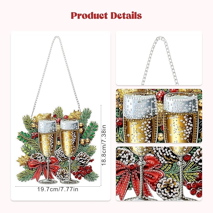 RICUVED Christmas Hanging Diamond Art Kit for Adults, Special Shaped Crystal Gem Craft Diamond Painting Pendant Kit for Beginners, DIY Hanging Acrylic Art Ornament for Home Garden Wall Decor