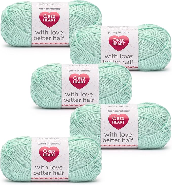 Red Heart with Love Better Half Mint Yarn - 5 Pack of 100g/3.5oz - 50% Acrylic 50% Cotton - #4 Worsted (Medium) - 174 Yards - Knitting/Crochet