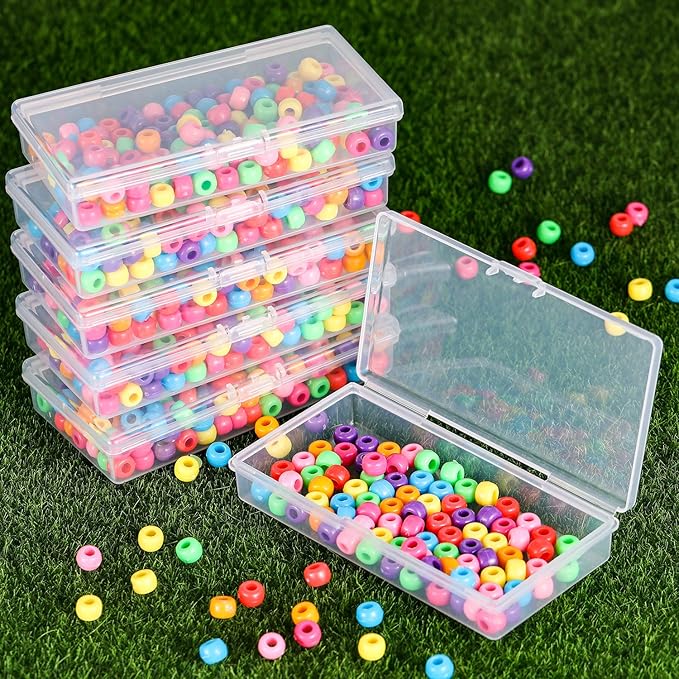 SATINIOR Pack of 12 Clear Plastic Bead Storage Containers with Hinged Lids for Beads and More (12.8 x 6.1 x 2.45 x 2.9 inches)