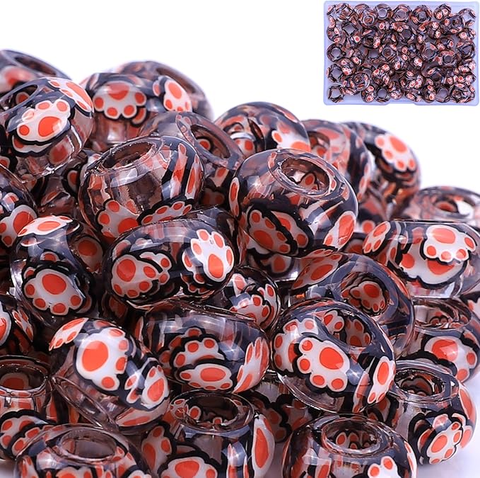 AIPRIDY Girls' Lucky & Spacer Beads - European Craft Amber Beads for DIY Charms Bracelet Jewelry Making (Bear Claw Black & Orange)