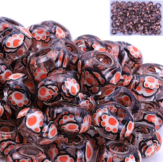 AIPRIDY Girls' Lucky & Spacer Beads - European Craft Amber Beads for DIY Charms Bracelet Jewelry Making (Bear Claw Black & Orange)