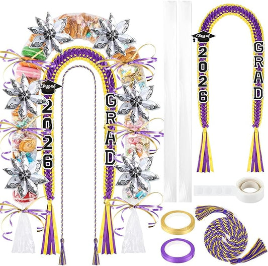 YLOLUL 16 Pcs Graduation Leis 2026 Graduation Candy Lei Kit with Honor Cord Class of 2026 Graduation Ribbon Money Lays Necklace Graduation Gift Party Accessories for Women Men