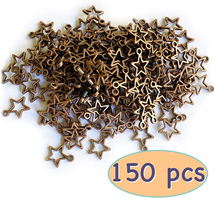 Heather's cf Celestial Beads Moon Charms Pendant Jewelry Making Earrings Necklace Bracelet Kit Findings Jump Rings Lobster Clasp Vintage Finish Plated Non Tarnish Look (Silver Star, 79-150Pcs)