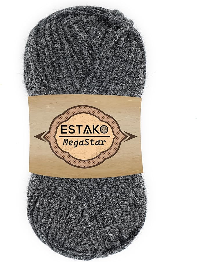 Estako Megastar, 75% Acrylic 25% Wool Yarn, Soft, Chunky Bulky Weight #5 for Crochet and Knitting 3.52 Oz (100g) / 120 Yrds (110m) (69027 - Grey)