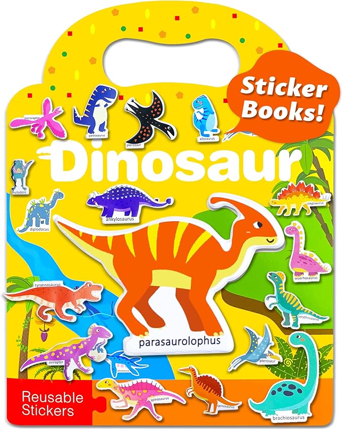 benresive reusable sticker books for kids, sticker books for toddlers, toddler travel toys activities crafts ages 3 and up birthday gifts - dinosaur