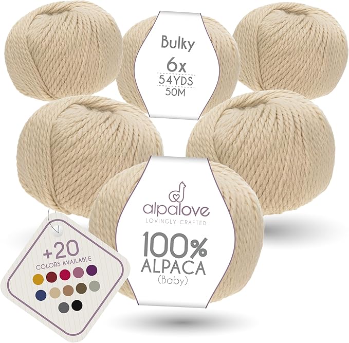 Bulky Set (6 x 1.75 oz) Super Soft Baby Alpaca Knitting Yarn Beige 328 Yards