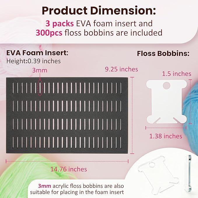 300PCs Embroidery White Floss Bobbins with 3 Packs Customizable EVA Foam Insert for Bisley MultiDrawer Cabinet or 15 * 11-inch Multi-Drawer Cabinet, Embroidery Floss Organizer, Cross Stitch Storage