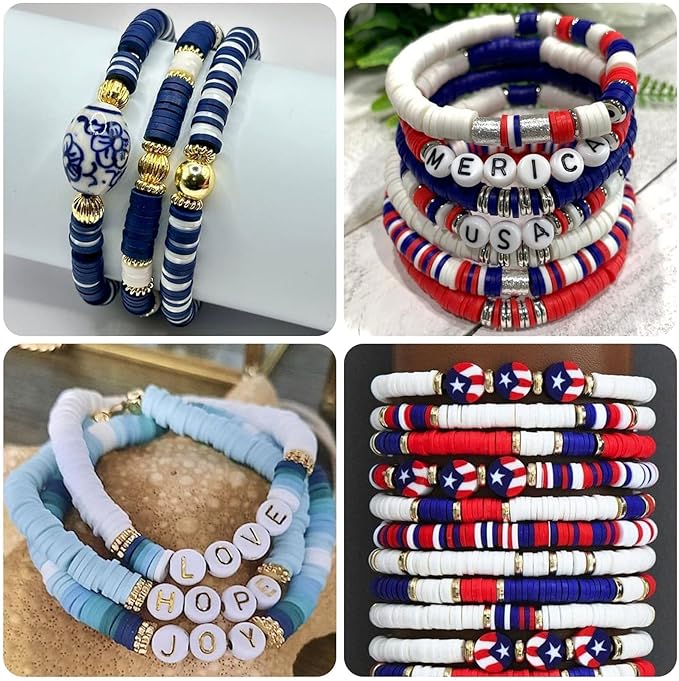 3500pcs Blue Clay Beads for Bracelets Making 6mm Heishi Beads Polymer Flat Round Disc Clay for Jewelry Making Blue Bead Crafts
