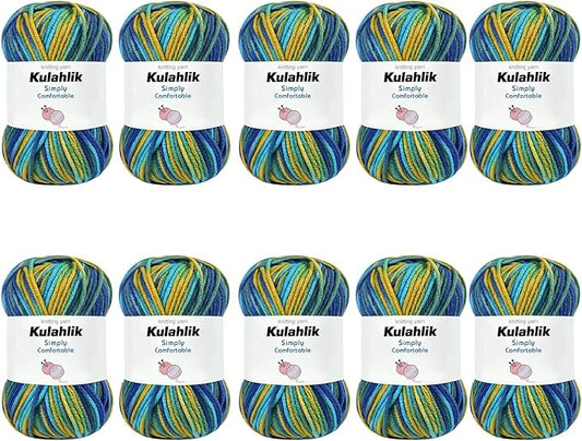 500g(10x50g) Acrylic Yarn for Crocheting and Knitting, Colorful Gradient Yarn Thread, 10 Rolls Skeins, Multicolor Hilo Acrílico, Perfect for DIY Crafts Project