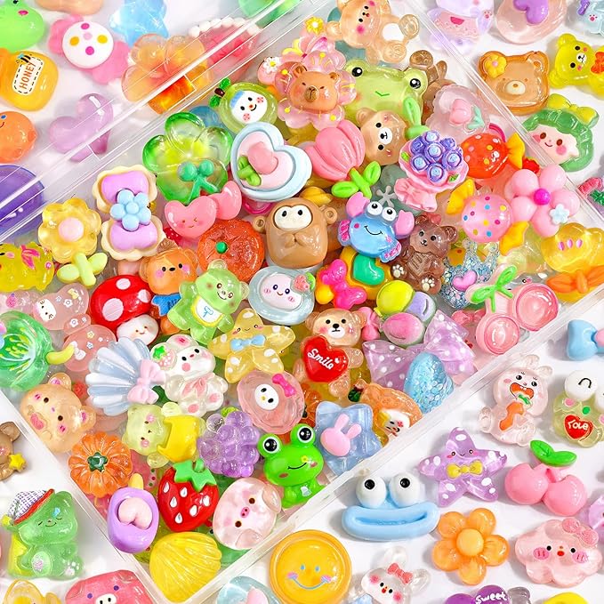 60PCS Slime Charms Jelly Cute Flatback Resin Charms for Slime, Random Kawaii Decoden Charm for Embellishments Phone Junk Case Charm Bulk, Scrapbooking Crafting & DIY Decor (Multicolor)