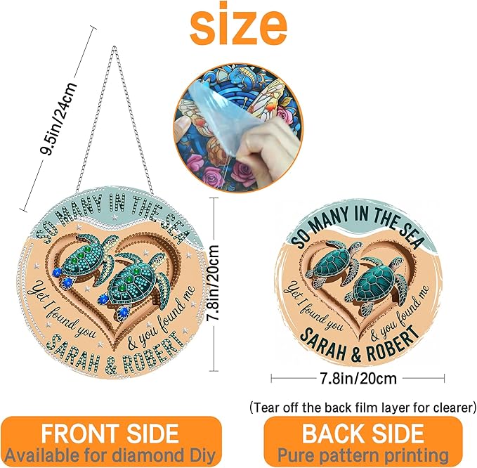 Ginfonr Diamond Painting Kits Hanging Pendant, Turtle Diamond Art Kits for Adults, Special Shaped Rhinestone Holiday Gifts Diamond Art, Double Sided Hanging Kits for Garden Wall Window 8 x 8 inch