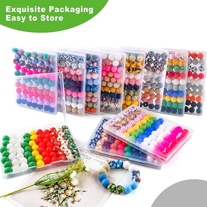 70Pcs Print Silicone Beads for Keychain Making,Round 15mm Silicone Beads for Pens, Necklace and Bracelets Making（Ball Print）