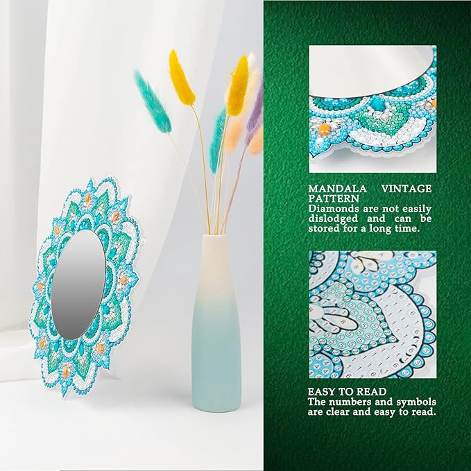 antor DIY Diamond Art Painting Mirror for Adults DIY Special Shaped Crystal Diamond Art Painting Kit Mirror Makeup Mirror Christmas Halloween Birthday Gifts Art Crafts Home Decor