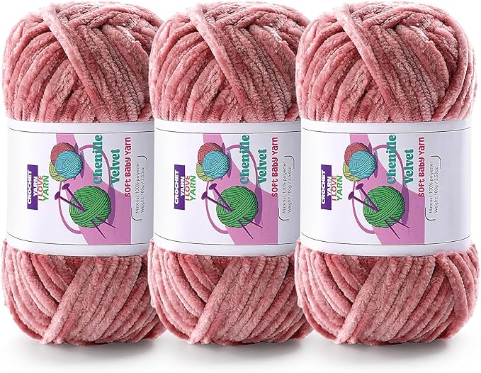 3 Skeins Velvet Chunky Yarn, Chenille Yarn for Crocheting and Hand Knitting, Blanket Yarns for Making Scarves and Knitting Projects - Amigurumi Crochet Yarn (3×3.5oz, 3×87.5yds)