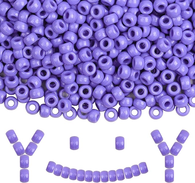 Plastic Pony Beads, 1000 Pcs, 6x9mm, for Bracelet, Hair Braiding, Friendship Bracelets, Jewelry Making (Purple)