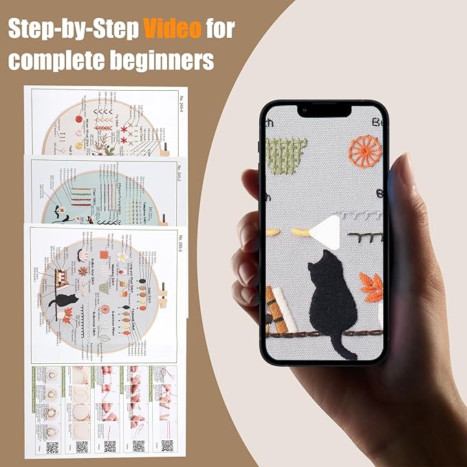 hi-yomilaugh 3 pack beginner embroidery kit & cross stitch kits for adults, needles & tools, easy needlepoint set with step-by-step instructions & video tutorial(botanical garden)