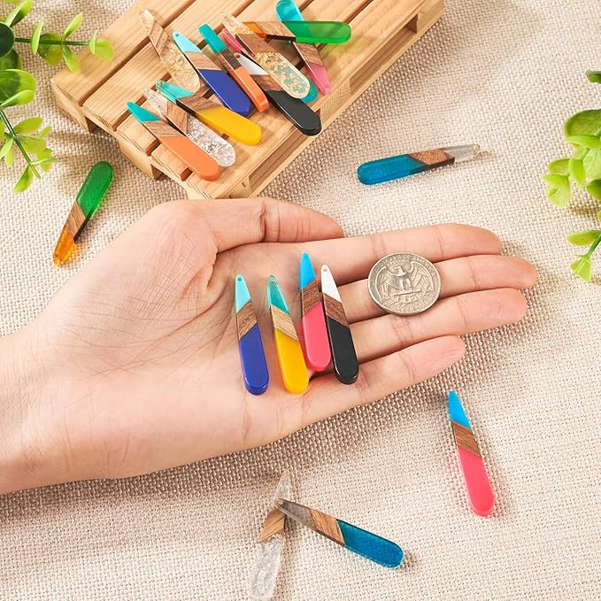 Beadthoven 20pcs/10 Pairs Teardrop Charms DIY Bohemian Earrings Pendants Assorted Colorful Western Charms Natural Wooden Pieces Tag Pendants for Jewelry Making Necklace Findings Women
