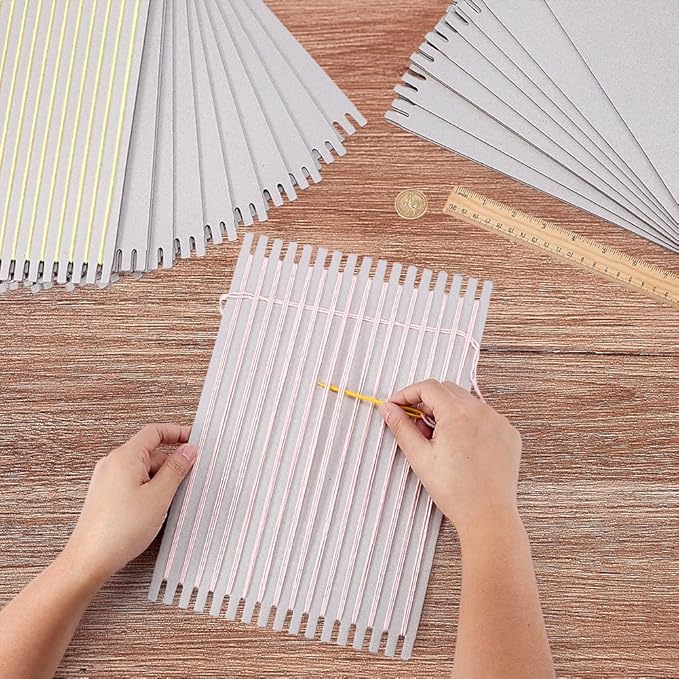 FINGERINSPIRE 24PCS Cardboard Weaving Loom Kit 7.87x11.8inch Gray Paper Weaving Board with Gears Portable Craft Loom for Beginner Knitting Sewing Crochet Travel Tapestry Making DIY Projects