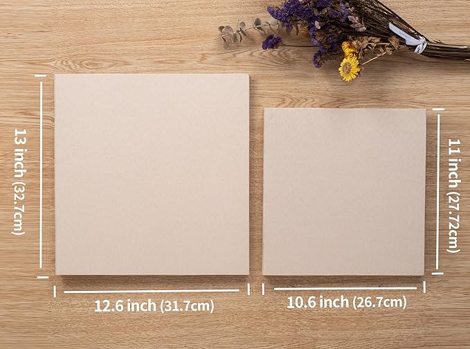 Large Photo Album Self Adhesive 4x6 8x10 10x12 13"x12.8" Magnetic Scrapbook 12.6"x11" Inch 40 Pages Linen Cover Beige DIY Photo Album with A Metallic Pen and Plastic Board