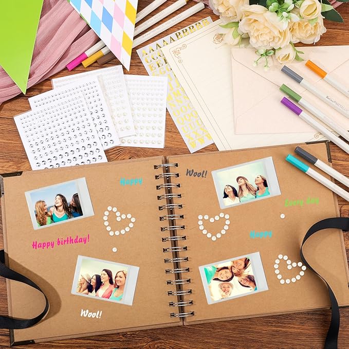 8 x 8 Inch Birthday Guestbook Scrapbook DIY Happy Birthday Photo Album Guest Book Sign with Pens, Envelope, Letter Paper, Pearl Stickers, Metallic Letters