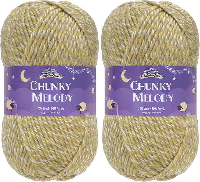 JubileeYarn Chunky Melody Yarn - 100g/Skein Bulky Wool Blend - Sage Heather - 2 Skeins