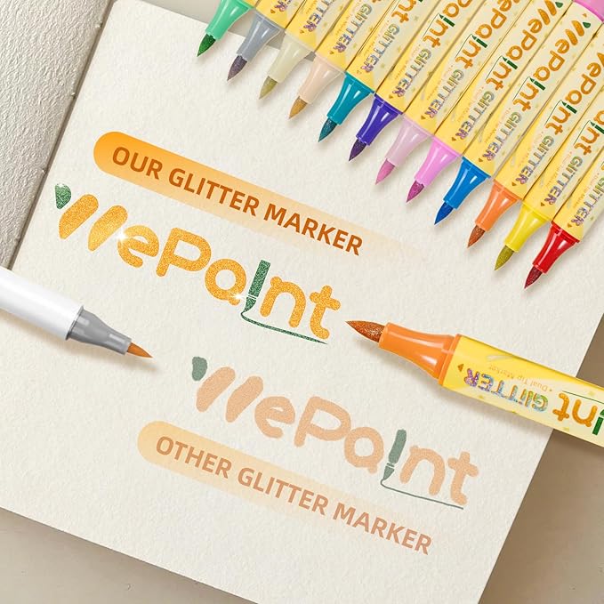 WePaint 48 Colors Glitter Markers, 24 Pack Dual Tip Glitter Brush Pens, Shimmer Pens Water-based Ink, Glitter Paint Pens for Adults DIY Crafts, Card Making, Coloring Books, Writing, Scrapbooking