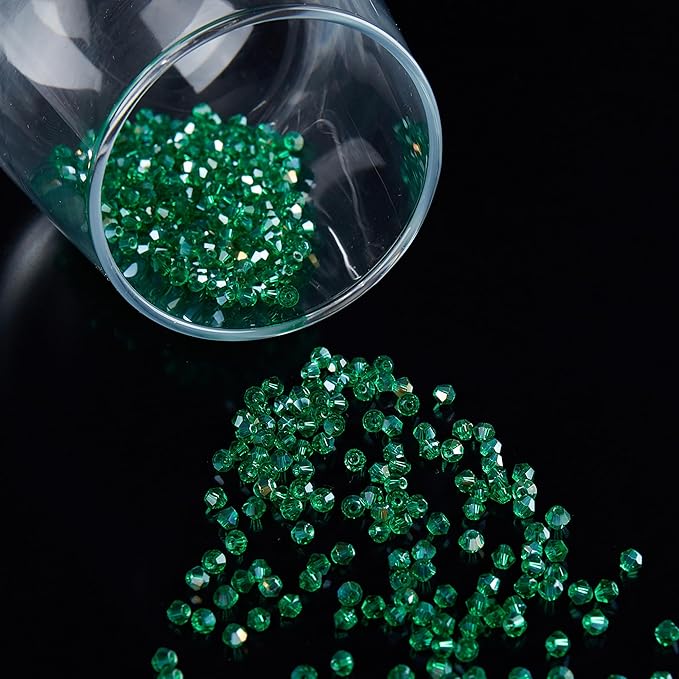 laopottbeads 1200pcs 3mm bicone crystal glass beads for jewelry making, sparkling mini beads for suncatchers, diy bracelets & craft projects (malachite green)