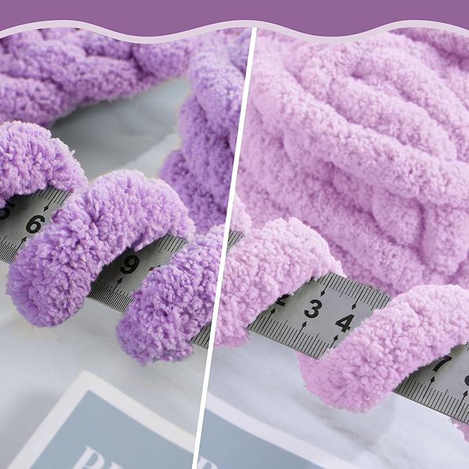 MABOZOO Assorted Chunky Yarn for Crocheting - 8 Pack Fluffy Jumbo Chenille, Soft Plush, Giant Thick Fuzzy Yarn - Purple Multi (31.7 yds, 8 oz Each Skein)