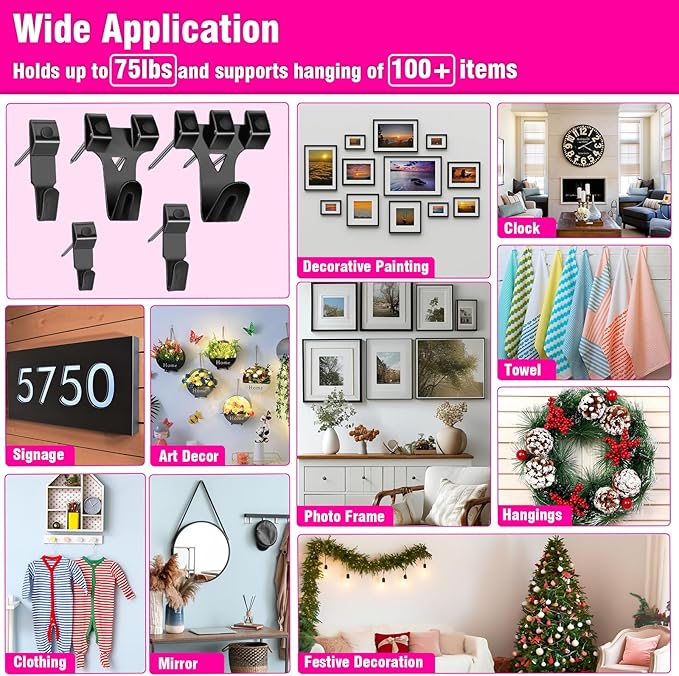 THINKLEARN Picture Hanging Kit - 327Pcs Picture Hangers with Hooks, Nails, Wires, Level & Hammer, Wall Hanging Kit for Frame, Painting, Art, Photo, Picture Hanging Hardware for Home & Office Decor